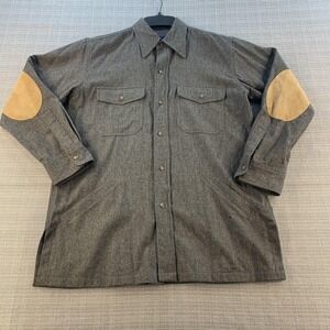 Ralph Ralph Lauren Wool Shirt Jacket Mens M Gray Suede Elbow Patches USA Made